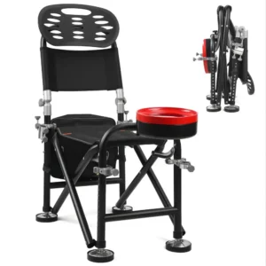13 Gear Rise Fall 21cm Adjustment Fishing Chair with Backrest Rod Holder
