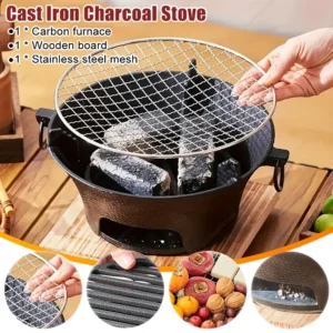 Stainless Steel Round Barbecue Grill Portable Camping Stove Picnic